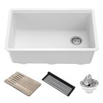 KRAUS Bellucci Workstation 30-inch Undermount Granite Composite Single Bowl Kitchen Sink in White with Accessories, KGUW1-30WH