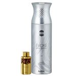 Ajmal Aurum Concentrated Perfume Oil Fruity Floral Alcohol-free Attar 10ml for Women and Evoke Silver Edition Him Deodorant Spicy Floral Fragrance 200ml for Men FREE