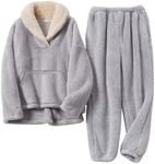 Flygo Girls Fuzzy Pants Set Fleece Outfits Winter Flannel Loose Fluffy Pullover Sweatshirt Top Pants Sweatsuit(Grey-M)