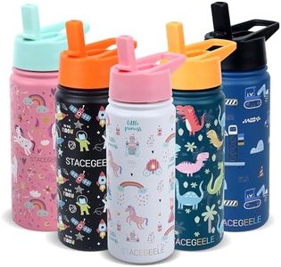 STACEGEELE Kids Stainless Steel Water Bottle with Straw Kids Insulated Water Thermos for School Kids Metal Water Bottles for Boys Girls Double Wall Vacuum Leak Proof BPA Free 18oz 550ml Princess
