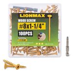 LIONMAX Deck Screws 1-1/4 Inch, Wood Screws #8 x 1-1/4", 100 PCS, Rust Resistant, Exterior Epoxy Coated, Outdoor Decking Screws, Torx/Star Drive Head Screw, T25 Star Bit Included, Tan