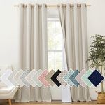 NICETOWN Farmhouse Style 100% Blackout Natural Linen Curtains 90 Inches Length for Winter, 52" W, Cold Reducing Window Draperies 2 Panels with Thermal Insulated Liners for Dining Room