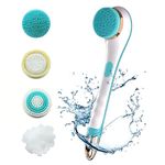 Electric Body Brush, Rechargeable Back Scrubber Body Exfoliating Brush Shower Brush with Long Handle Electric Waterproof Body Scrub Brush with 4 Brush Heads for Deep Cleansing and Massage