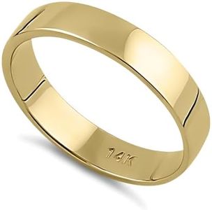 Vinali 14K Solid Yellow Gold 4mm Flat Wedding Band Ring for Men and Women