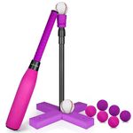 CeleMoon Adjustable TEE Foam T Ball Sets for Kids 3-5 Baseball Softball Bat Set Teeball Batting, 8 Balls Included for Toddlers Boys Girls Gift 3-5 5-8 Years Indoor Outdoor Sport Playing Toys (Pink)