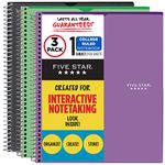 Five Star Interactive Notetaking, 1 Subject, College Ruled Spiral Notebooks, 100 Sheets, 11 x 8-1/2 inches, Customizable, 3 Pack (38591)