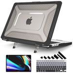 Batianda Compatible with M3 MacBook Pro 14 inch Case 2023 2021 Release A2918/A2992 Model, Heavy Duty Honeycomb Design Protective Hard Shell with TPU Bumper and Fold Kickstand with Keyboard Cover,Black