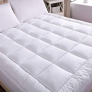 WhatsBedding Waterproof Mattress Pad King Size Cotton Top Hypoallergenic Down Alternative Filling Pillowtop Mattress Topper Mattress Cover-Fitted Quilted