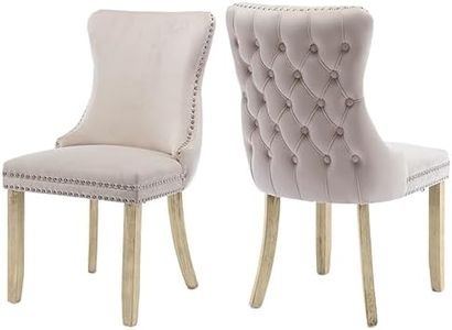AADEN Velvet Dining Chairs Set of 2, Upholstered Tufted Dining Room Chairs, Modern Kitchen Chairs with Nailhead Trim, Tall Back, Comfortable Accent Side Chair for Dining Room (Beige)