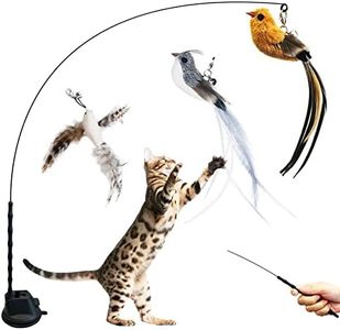 Cat Feather Toys, Suction Cup Cat Toy Cat Feather Toys, Interactive Cat Toy with Super Suction Cup, Interactive Detachable 3 Pcs Replacement with Bells Cat Toys for Indoor Cats (Suction Cup Cat Toy)