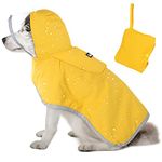 AUTOWT Waterproof Dog Raincoat, Clear Hooded Double Layer Dogs Rain Jacket for Small Medium Large Dogs, Dog Poncho with Reflective Strip Adjustable Velcro Straps and Storage Pocket(Large)