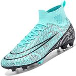 Donbest Mens Football Shoes Spike High Top Football Boots Astro Turf Trainers Soccer Cleats Boy's Professional Athletic Shoes,Blue,EU46