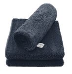 SOFTSPUN Microfiber High Loop Cleaning Cloths, 40x60 cms 3 pcs Towel Set 380 GSM (Black) Highly Absorbent, Lint and Streak Free, Multi-Purpose Wash Cloth for Kitchen, Window, Silverware.