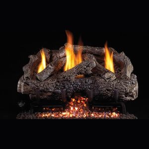 Real Fyre Charred Frontier Oak 18 Inch Vent‑Free Gas Log Set, Natural Gas, G10 Burner, Variable Flame Remote, ANSI Certified