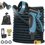 Expandable Garden Hose 100FT, Flexible Garden Hose Pipe with 10 Function Spray Gun, 3 Times Expanding Watering Hose Pipe with 3/4" 1/2" Brass Fitting Quick Connector for Garden Watering Cleaning