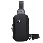 Ousawig Sling Bag Men Bag with Earphone Hole Small Chest Sling Backpack Hiking Daypacks for Women Kids(black-Earphone Hole)