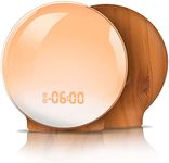 TITIROBA Wake Up Light, Sunrise Simulation Dual Alarms Sleep Aid Snooze 8 Colors Light 7 Natural Sounds, FM Radio,USB, Wood Grain