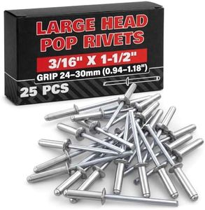 25 Pcs Aluminum Long Rivets 3/16 x 1-1/2 Large Dome Head Long Grip Blind Rivets Grip Range 24–30 mm (0.94–1.18") Heavy Duty for Windows Doors Metal Auto Body Corrosion-Resistant Indoor & Outdoor Use