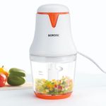 Borosil Chef Delite 260W Electric Glass Chopper For Kitchen Use | White Chopper | Low Noise Operation | Kitchen Accessories Items | Stainless Steel Blades, Whisking Blade for Cream, Chaas, Lassi