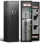 2-3 Rifle Safe, Biometric Gun Safe for Rifles and Pitols, Quick Access Gun Cabinet for Rifles and Pistols with Fingerprint Lock & Backlit Keypad, Rifle Safe with Adjustable Gun Rack & Removable Shelf