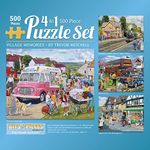 Bits and Pieces - 4-in-1 Multi-Pack 500 Piece Jigsaw Puzzles for Adults - 500 pc Village Memories Puzzle Set Bundle by Trevor Mitchell - 16" x 20" (41cm x 51cm)