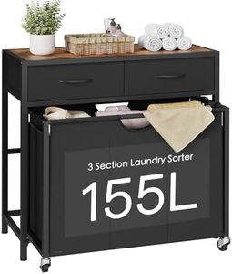 Laundry Sorter, Rolling Laundry Hamper with 3 Section Pull-Out Bags, Laundry Basket Organizer with 2 Drawers, Laundry Hamper with Wheels for Laundry Room Organization, Bathroom, Bedroom