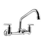 KWODE 2-Handle Commercial Sink Faucet 8 inch Center Wall Mount Kitchen Faucet with 8" Swivel Spout for Home Restaurant Kitchens Brass Constructed Chrome Finish