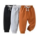 Derouetkia Baby Boy Trousers Unisex Harem Pants for Toddler Boys Pack of 3, Black+Brown+Grey, 2-3 Years