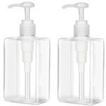 280ml (9.5oz) Pump Bottle Dispenser Jansburg 2 Pack Refillable Flat Square Plastic Lotion Dispenser Leakproof Empty Lotion Pump Bottle for Essential Oil Soap Lotion Shampoo Clear