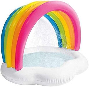 Intex 57140NP - Piscina, Piscina Hinchable Infantil, diseño arcoíris, Piscina Infantil Redonda, pulverizador, Suelo Acolchado y Parasol, Piscinas Desmontables para niños, Piscina bebé 12 Meses
