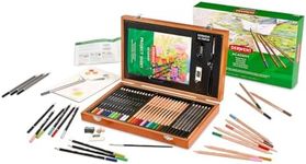 Derwent Academy Wooden Gift Box,Complete 35 Piece Art Set with Colouring Pencils,Pastels & Accessories, Ideal Collection for Drawing, Sketching & Crafts, Premium Hobbyist Quality Kit, 2300147