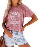 Sisters Trip Cheaper Than Therapy 2022 T Shirt Women Funny Travel Tee Shirt Casual Vacation Short Sleeve Tee Tops, Pink-2022, Medium