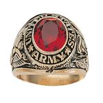 Palm Beach Jewelry Men's 14K Yellow Gold Plated Antiqued Oval Cut Simulated Red Ruby United States Army Ring Size 10