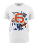 Print My Fashion Customized Personalized Birthday Boys T-Shirt Astronaut Theme, Regular Fit Trendy & Comfortable, Name Age Printed Graphic Cotton t Shirt for Boys (White_7-8 Years)