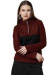 Rigo Polar Fleece High Neck Sweatshirt for Women | Stylish Winter Wear Sweatshirts for Women | Full Sleeves Sweatshirt for Women (Maroon, XL)