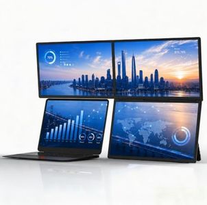 GWSGUT 18.5'' Laptop Screen Extender Portable Monitor, Triple Portable Monitor, 1 Cable for 3 Screens Quad Monitor, FHD 1080P Built-in Stand Compatible with Windows Mac (Driver Need)