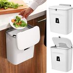 AWEKLIY 2.4 Gal Hanging Kitchen Compost Bin for Counter Top or Under Sink, Wall-Mounted Counter Small Trash Can with Lid for Cupboard,Bedroom,Office,Camping.Mountable Indoor Compost Bucket (White)