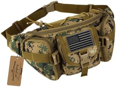 ArcEnCiel Tactical Fanny Pack for Men Waist Bag Hip Belt Outdoor Hiking Fishing Bumbag with Patch (Jungle Camouflage)