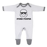 'Storm Pooper' New Born Baby Boy Girl Sleepsuit 100% Fine Combed Cotton (as8, age, 12_months, 18_months, White/Grey Trim)