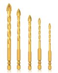 AASONS 5 Pieces Ceramic Tile Set ¼” Hex Shank Drill Bits, Cross Spear Head Tip Tungsten Carbide Masonry Hole Drilling For Glass, Wall, Brick, Concrete, Plastic, Mirror & Wood (Sizes 4/5/6/8/10mm)