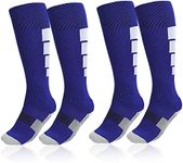 Kids Soccer Socks, 2 Pairs Athletic Knee High Socks for Youth Boys Girls for Shoe Size 3-6.5 / Ages 6-12 (blue)