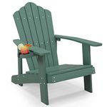 Tangkula Oversized Adirondack Chair, Patio Lounge Chairs w/Adjustable Cup Holder, HIPS Armchairs Slatted Chair, Outdoor Weather Resistant Fire Pit Chair for Deck Backyard Garden Porch (1, Green)