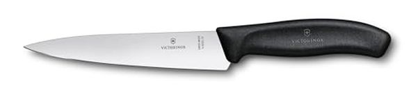 Victorinox Swiss Made Stainless Steel Swiss Classic Carving Knife, Kitchen Tool for Meat and Vegetable Cutting, 15 cm, Black, Straight Blade, Professional & Household Use | 6.8003.15B