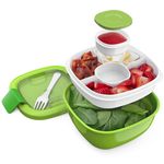 Bentgo Salad - Stackable Lunch Container with Large 54-oz Salad Bowl, 4-Compartment Bento-Style Tray for Toppings, 3-oz Sauce Container for Dressings, Built-in Reusable Fork & BPA-Free (Green)