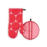 Kate Spade New York Joy Dot Oven Mitt & Pot Grabber 2-Pack Set, 7" x 13", 8" Round, Red/Rose Pink