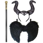 Witch Costume Evil Halloween Witch - Black Angel Wings Halloween Staff Black Horns Halloween Headband Witch Costume Accessories - Black Wings Dark Angel Costume Black Devil Horns Black Angel Costume