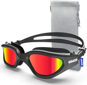 OMID Swim Goggles, Comfortable Polarized Swimming Goggles, Anti-Fog Leak Proof UV Protection Crystal Clear Vision Swim Goggles Men Women Adult (Red)