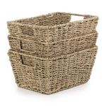 Woodluv Seagrass Storage Baskets, Display Hampers, Set of 3 Hand-Woven, Wicker Seagrass Baskets for Shelves, Seagrass Baskets for Storage W/Handles for Bedroom & Home Office