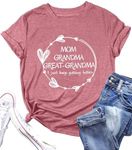 Grandma Shirts for Women Mom Grandma Great-Grandma Shirt Floral Printed T-Shirt Casual Short Sleeve Tee Shirt, Pink1, XX-Large