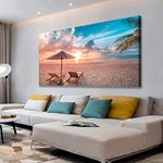 Canvas Wall Art Natural Scenery Pictures Prints Art Home Decor Beach Chair Ocean Sunset Prints Painting for Living Room Bedthroom Kitchen Home Decoration 20x40 Wooden Frames Landscape Artwork Easy Hanging